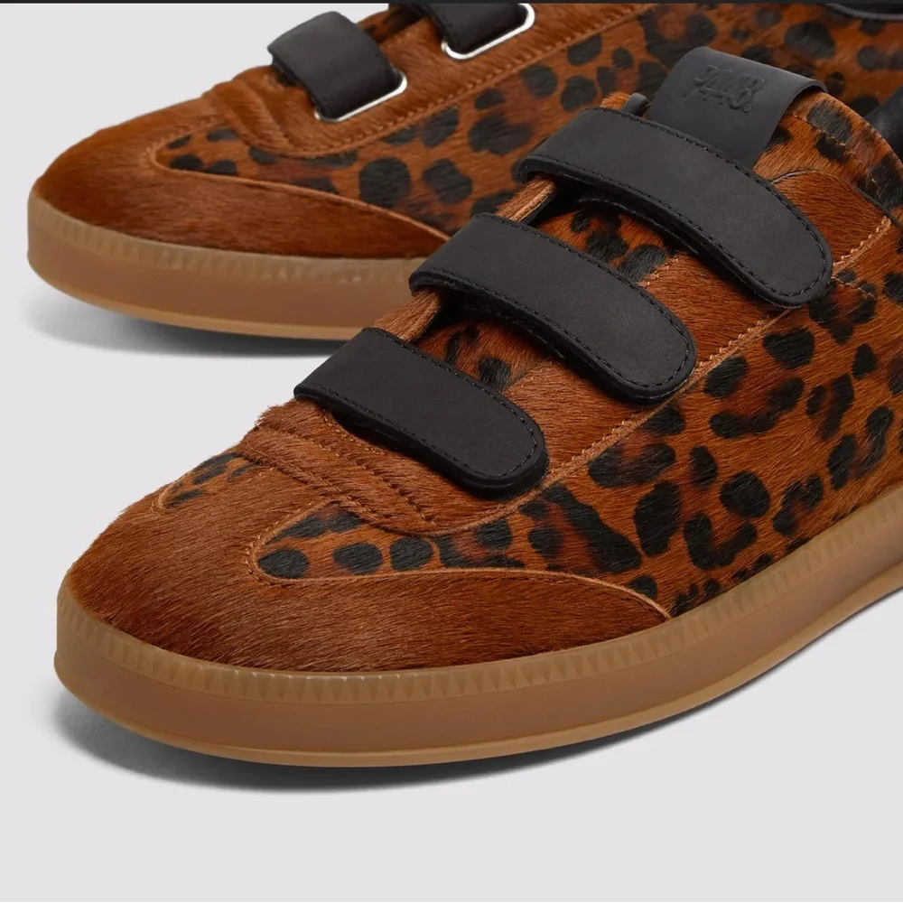 NIBox P448 Capri 2 Leo Dark Leopard Calf Hair Velcro Sneakers Size 38 - Picture 4 of 13
